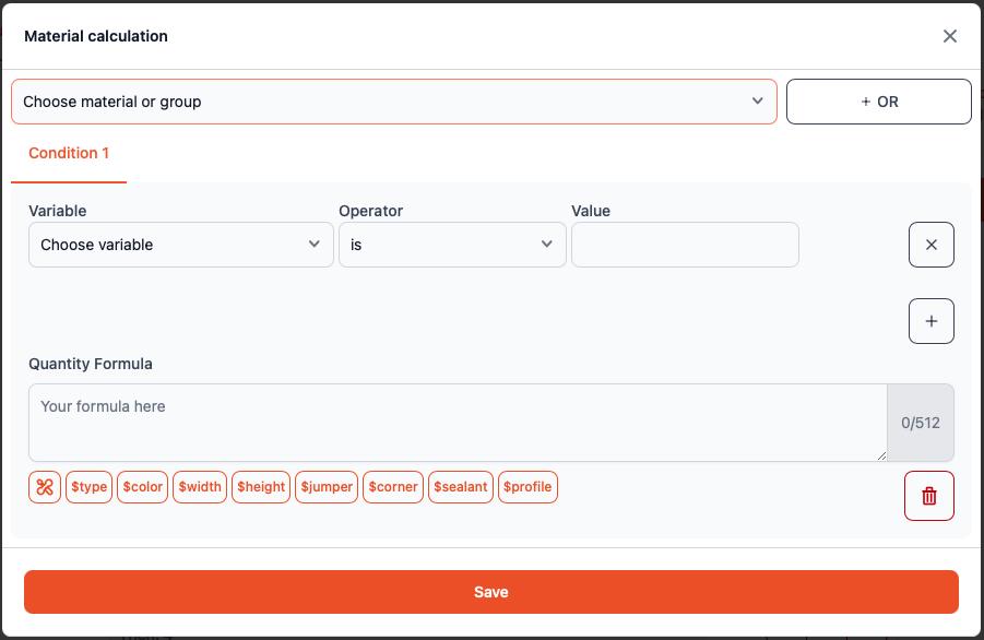 Material Calculation Form UI